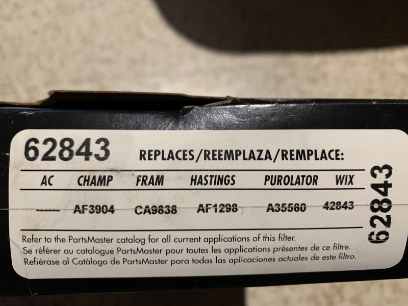 Parts Master 62843 Air Filter